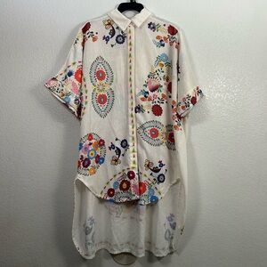 Xuna Italian Art to Wear Tunic Shirt Dress Colorful Vacation Resortwear OS